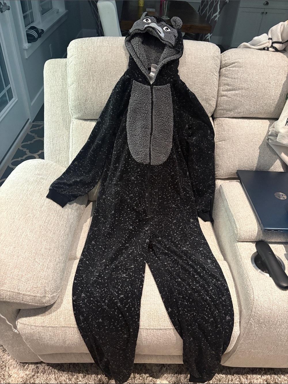 Kids Black & Gray Bear Hooded Onesie Pajama